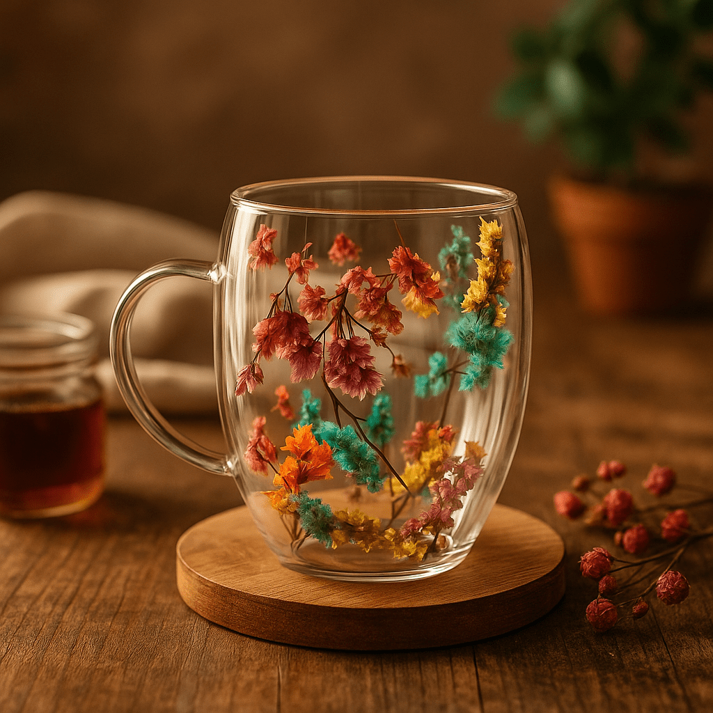 مج زجاجي بتصميم زهور رائعه - Hommy