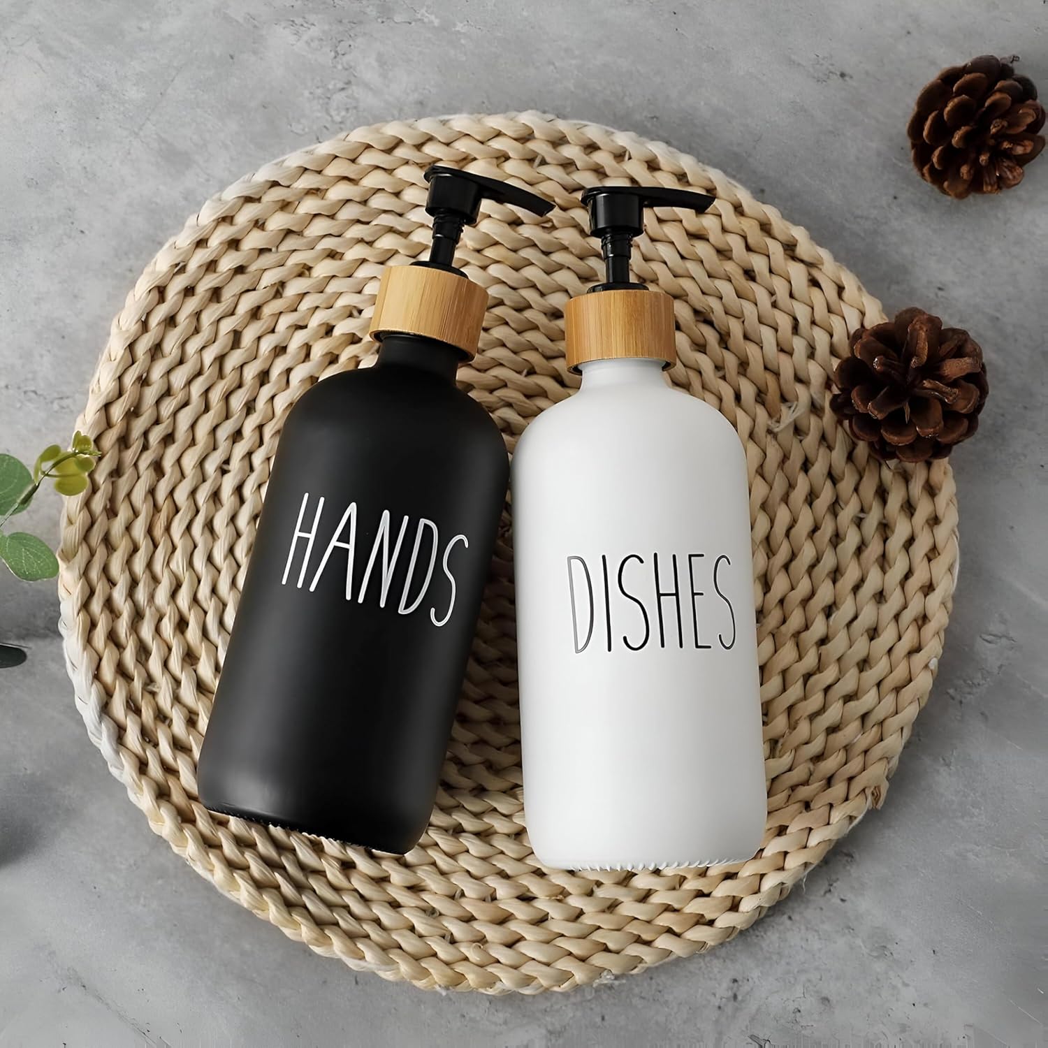 مجموعة موزع صابون مع حامل خشب - Hommy