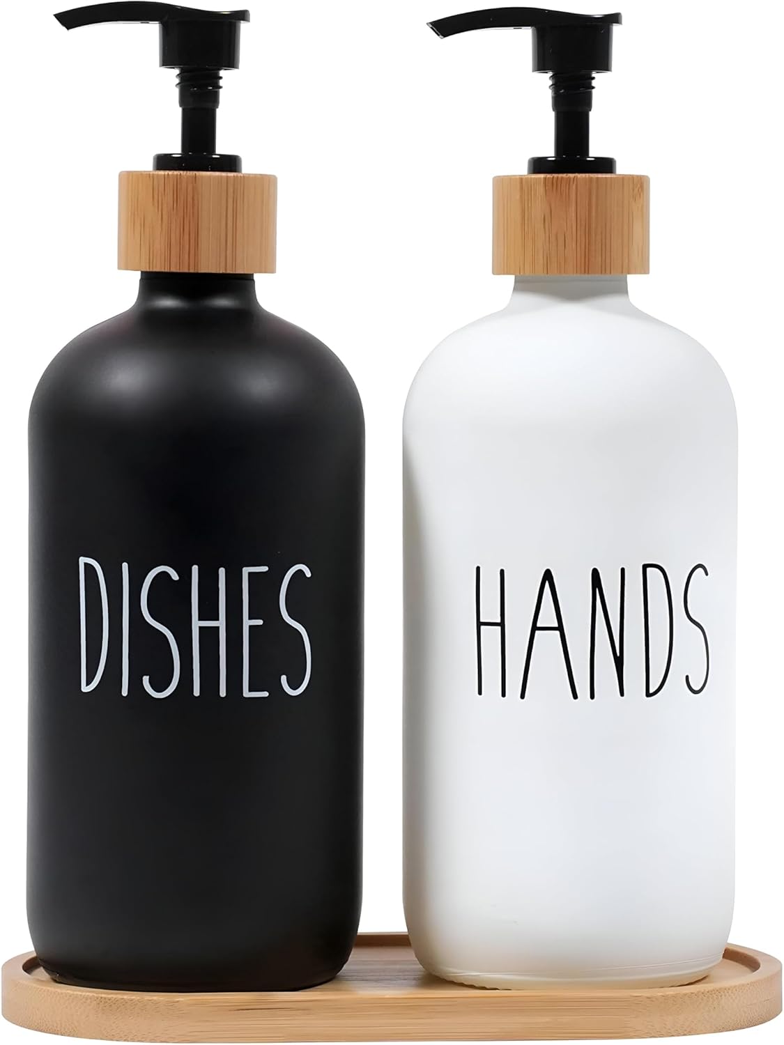 مجموعة موزع صابون مع حامل خشب - Hommy