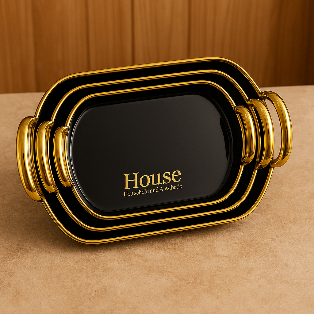 طقم صواني تقديم هاوس ٣ قطع بيضاوي - اسود - Hommy