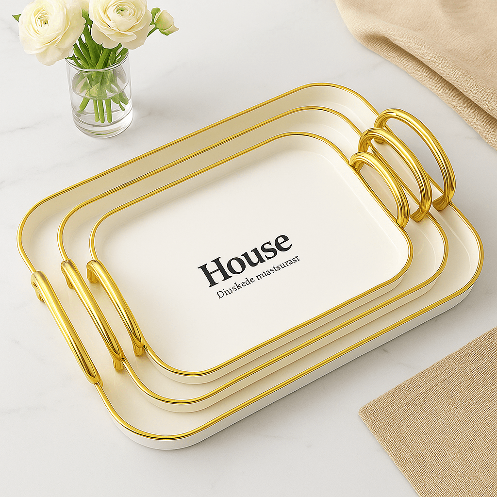 طقم صواني تقديم هاوس ٣ قطع مستطيلة - ابيض - Hommy