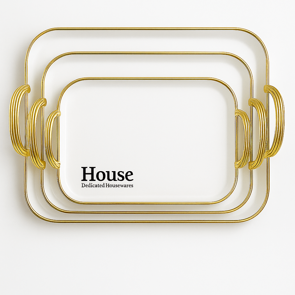 طقم صواني تقديم هاوس ٣ قطع مستطيلة - ابيض - Hommy