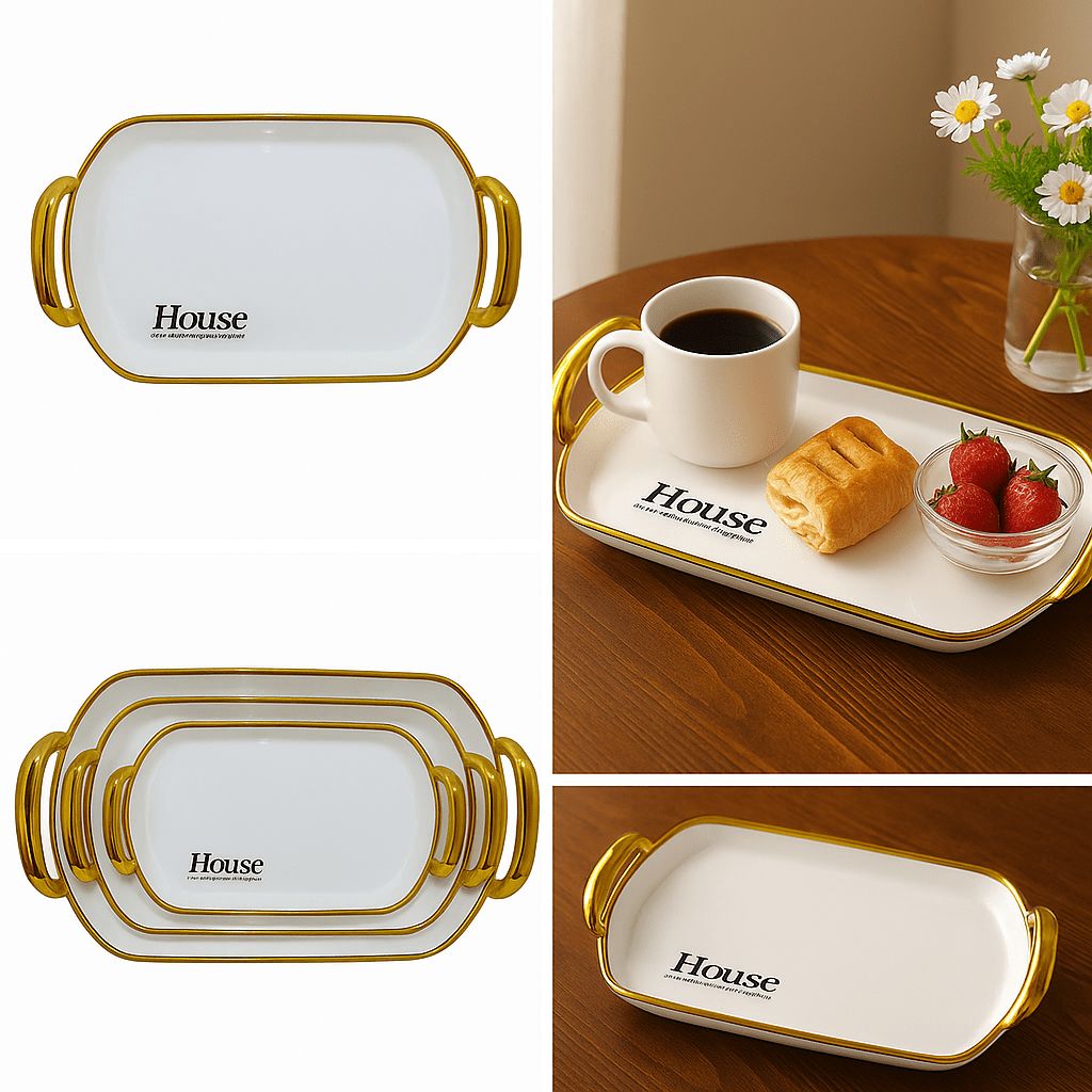 طقم صواني تقديم هاوس ٣ قطع مستطيل كيرف - ابيض - Hommy