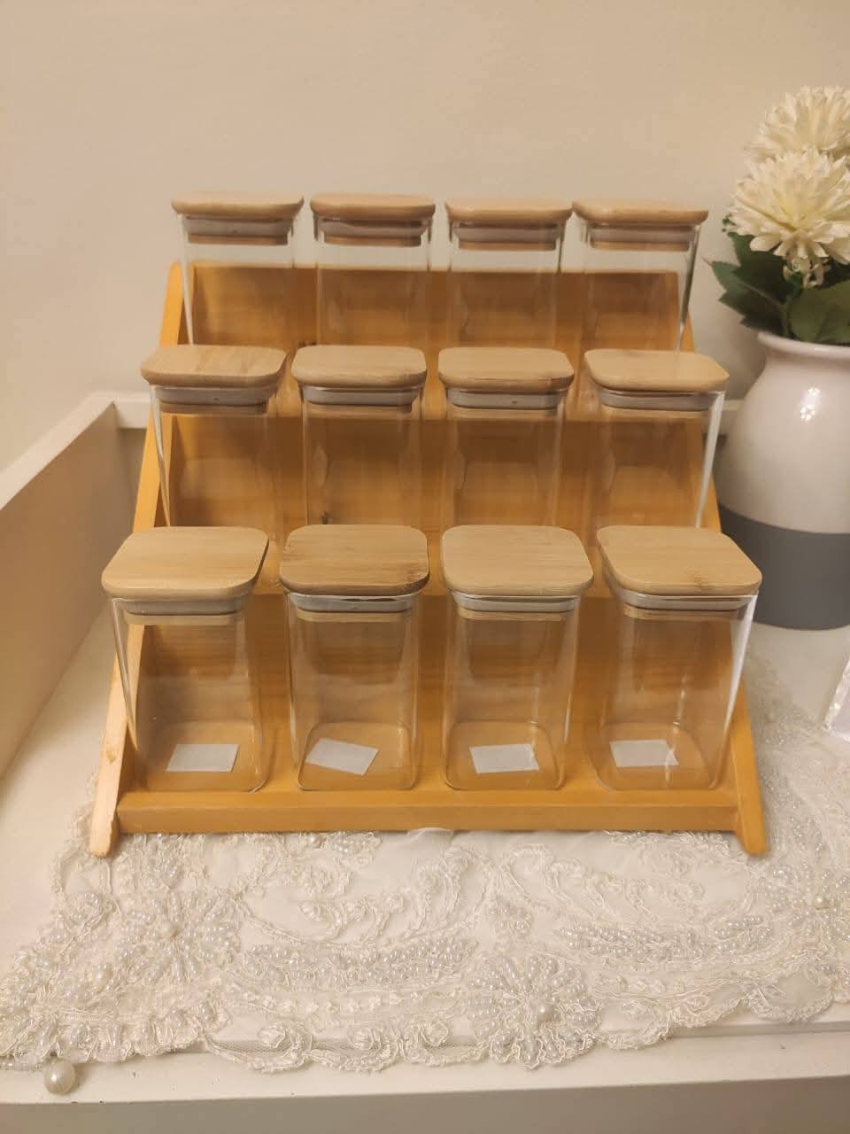 طقم توابل غطاء خشب + سلم خشب+ ستيكرات - Hommy