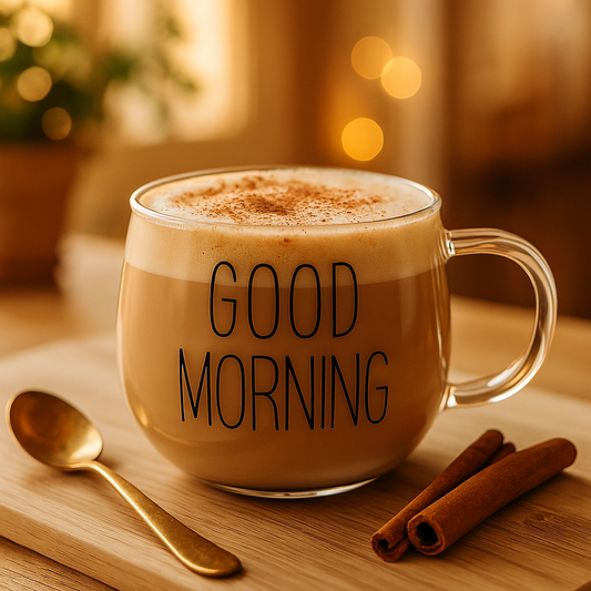 كوب زجاجي شفاف أنيق  "Good Morning"