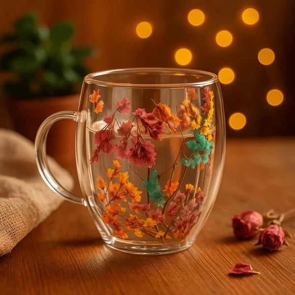 مج زجاجي بتصميم زهور رائعه