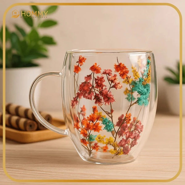 مج زجاجي بتصميم زهور رائعه