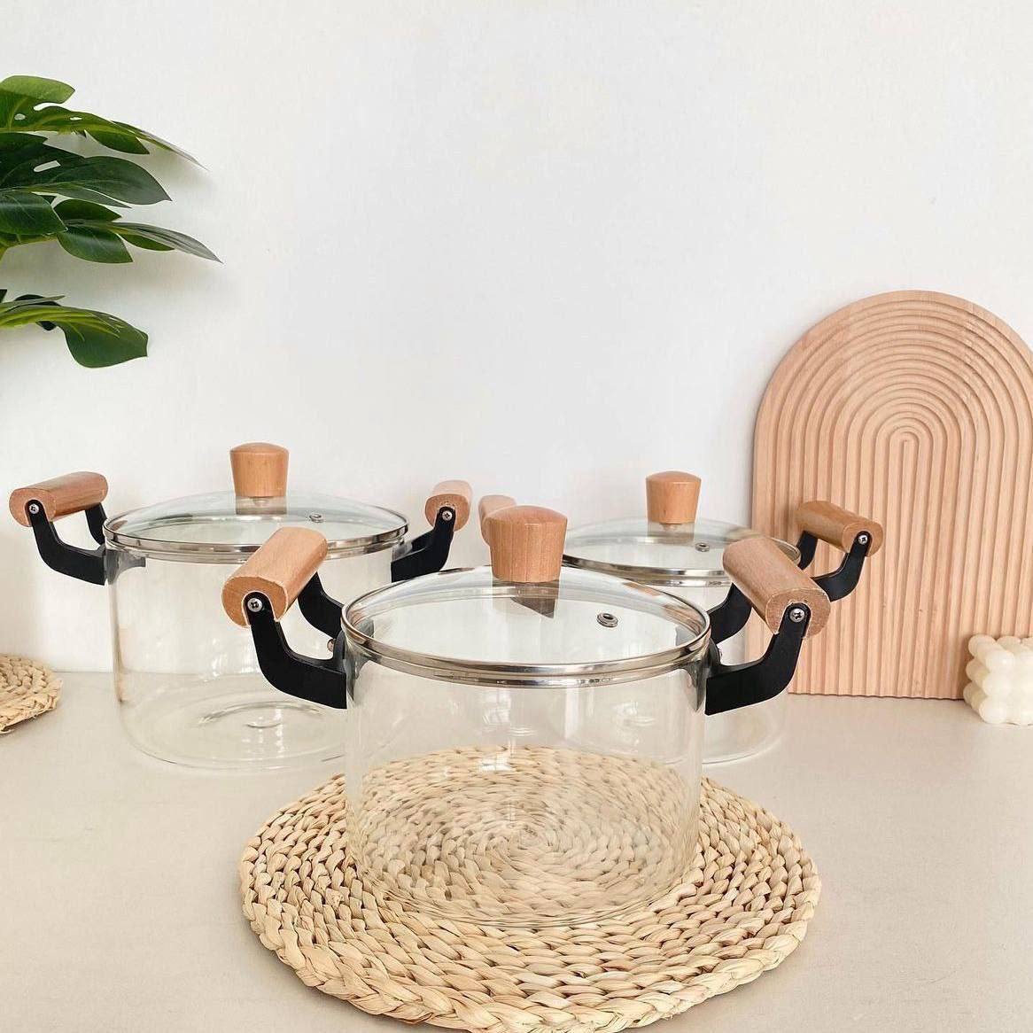 حلة بايركس حراري مقبض خشب - Hommy