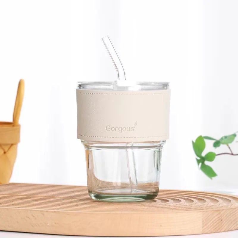 كوب زجاج مع شاليموه و غلاف جلدي - Hommy