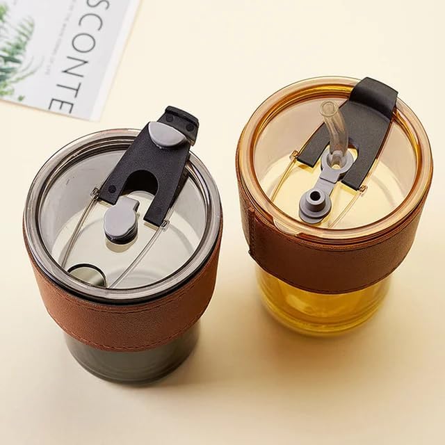 كوب زجاج مع شاليموه و غلاف جلدي - Hommy