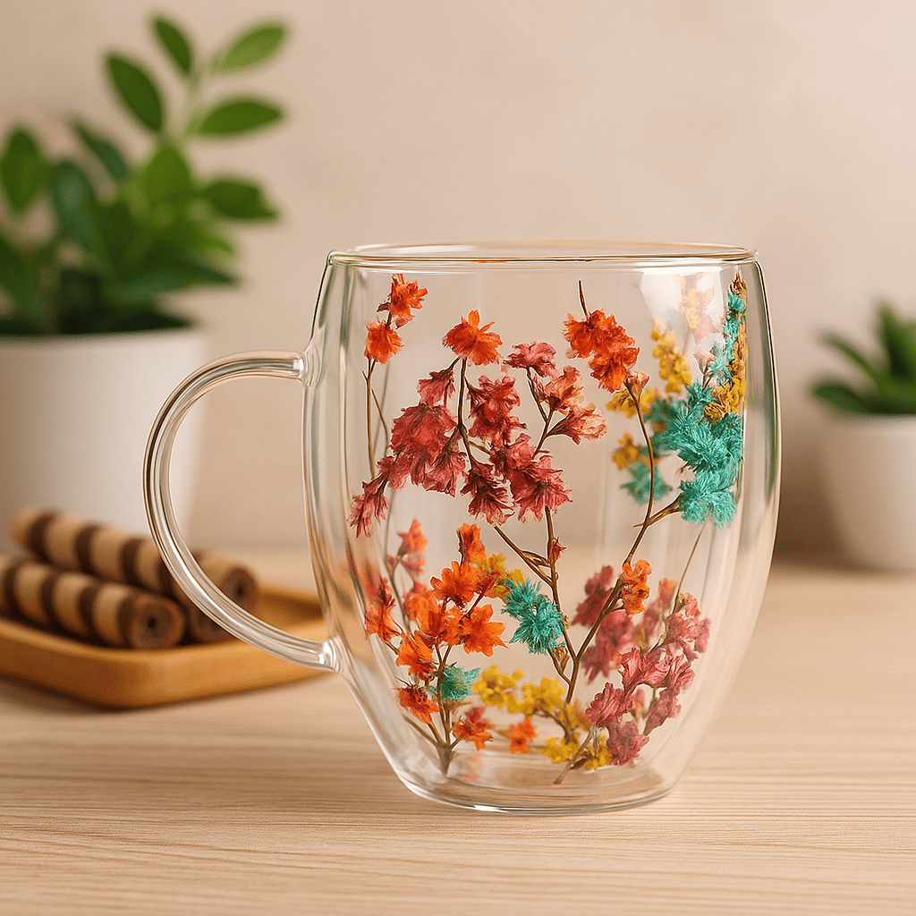 مج زجاجي بتصميم زهور رائعه - Hommy