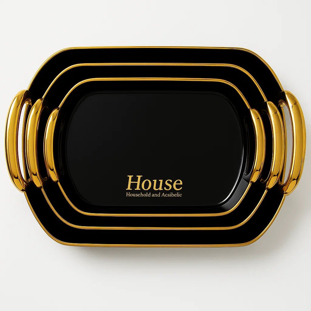 طقم صواني تقديم هاوس ٣ قطع بيضاوي - اسود - Hommy