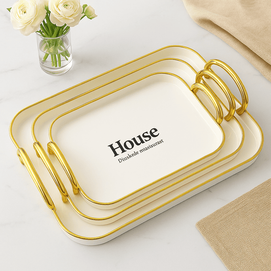 طقم صواني تقديم هاوس ٣ قطع مستطيلة - ابيض - Hommy