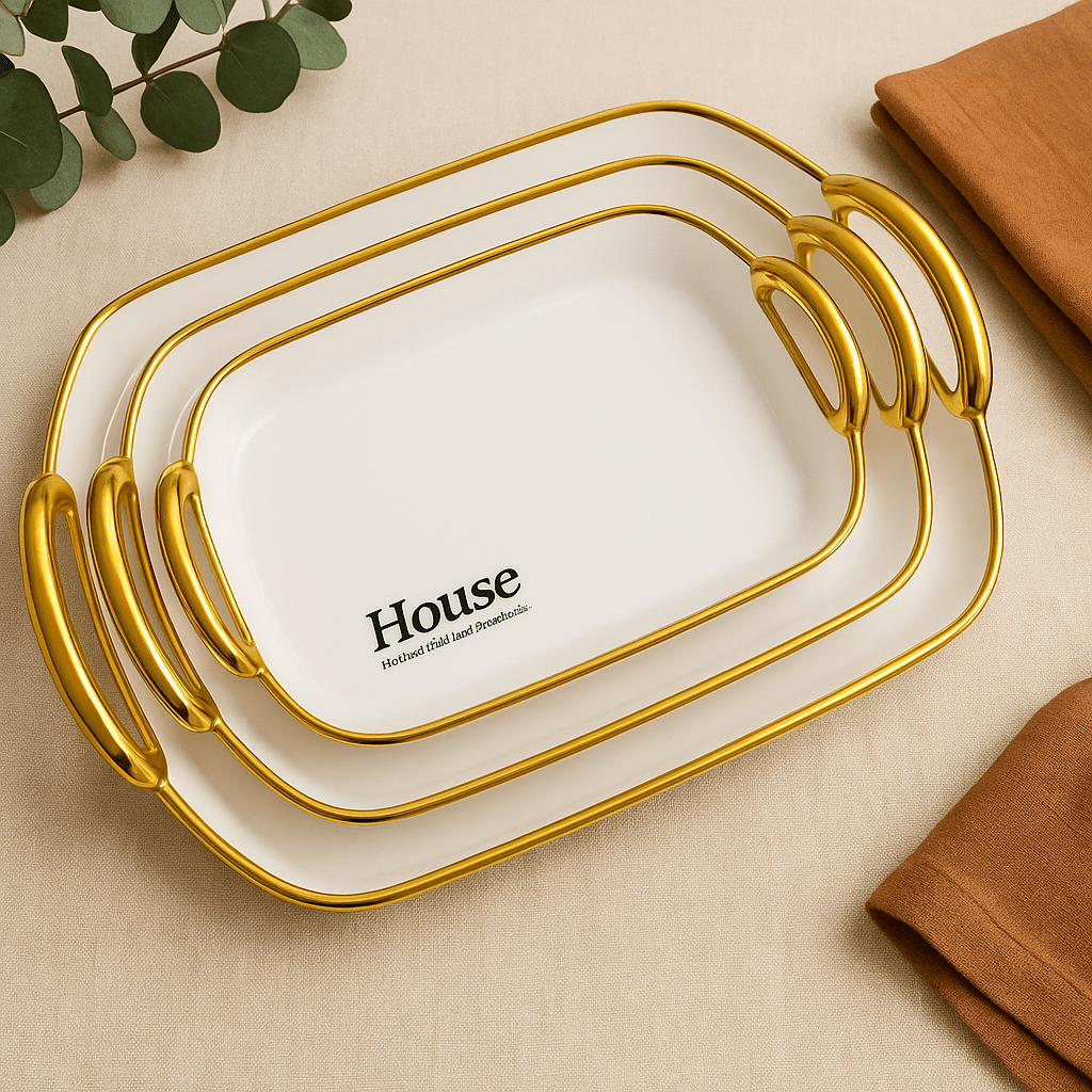 طقم صواني تقديم هاوس ٣ قطع مستطيل كيرف - ابيض - Hommy