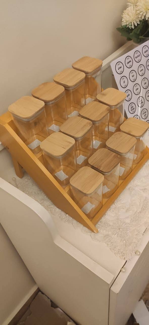 طقم توابل غطاء خشب + سلم خشب+ ستيكرات - Hommy