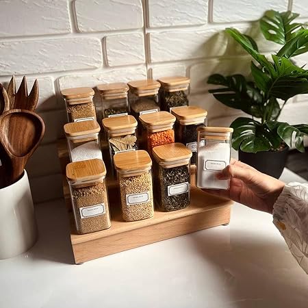 طقم توابل غطاء خشب + سلم خشب+ ستيكرات - Hommy