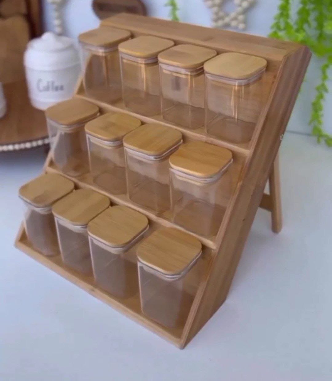 طقم توابل غطاء خشب + سلم خشب+ ستيكرات - Hommy